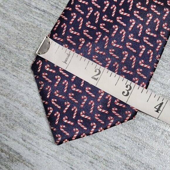 Club Room Navy Blue Christmas Candy Cane Printed Men's Necktie - Picture 5 of 5